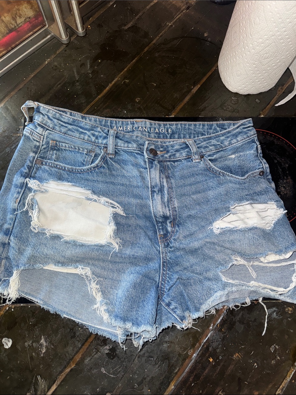 American Eagle Outfitters Light Blue Distressed Denim Cutoff Shorts